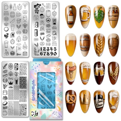 PH PandaHall 3pcs Beer Nail Stamping Plates Stainless Steel Templates