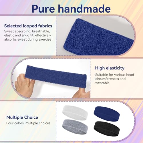 4 Pack Sweatbands for Men & Women ? Soft & Absorbent Cotton Terry Headbands for Sports, Gym, Running, Basketball, and Workouts