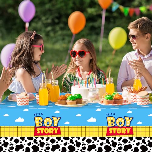3 Pack Baby Shower Tablecloths - Blue Sky & Cow Print, 54x108