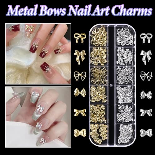 Anower Silver & Gold Bow Nail Charms 12 Styles Alloy Bowknot Studs