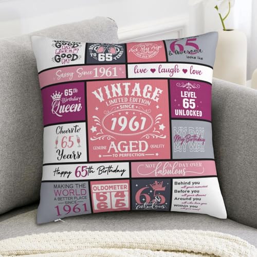 65th Birthday Pillow Cover for Women - 18x18 Inches, Soft Polyester