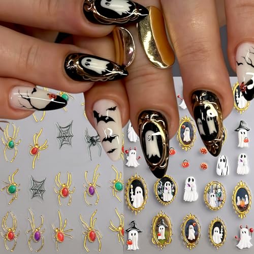 5D Halloween Nail Stickers Ghost Spider Web Self-Adhesive Decals 2Pcs