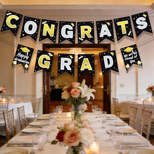 Black Gold Graduation Banner Set 2026 - Congrats Grad Decor