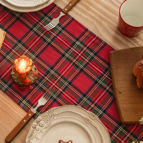 Red Green Plaid Christmas Table Runner 72 Inch for Holiday Decor