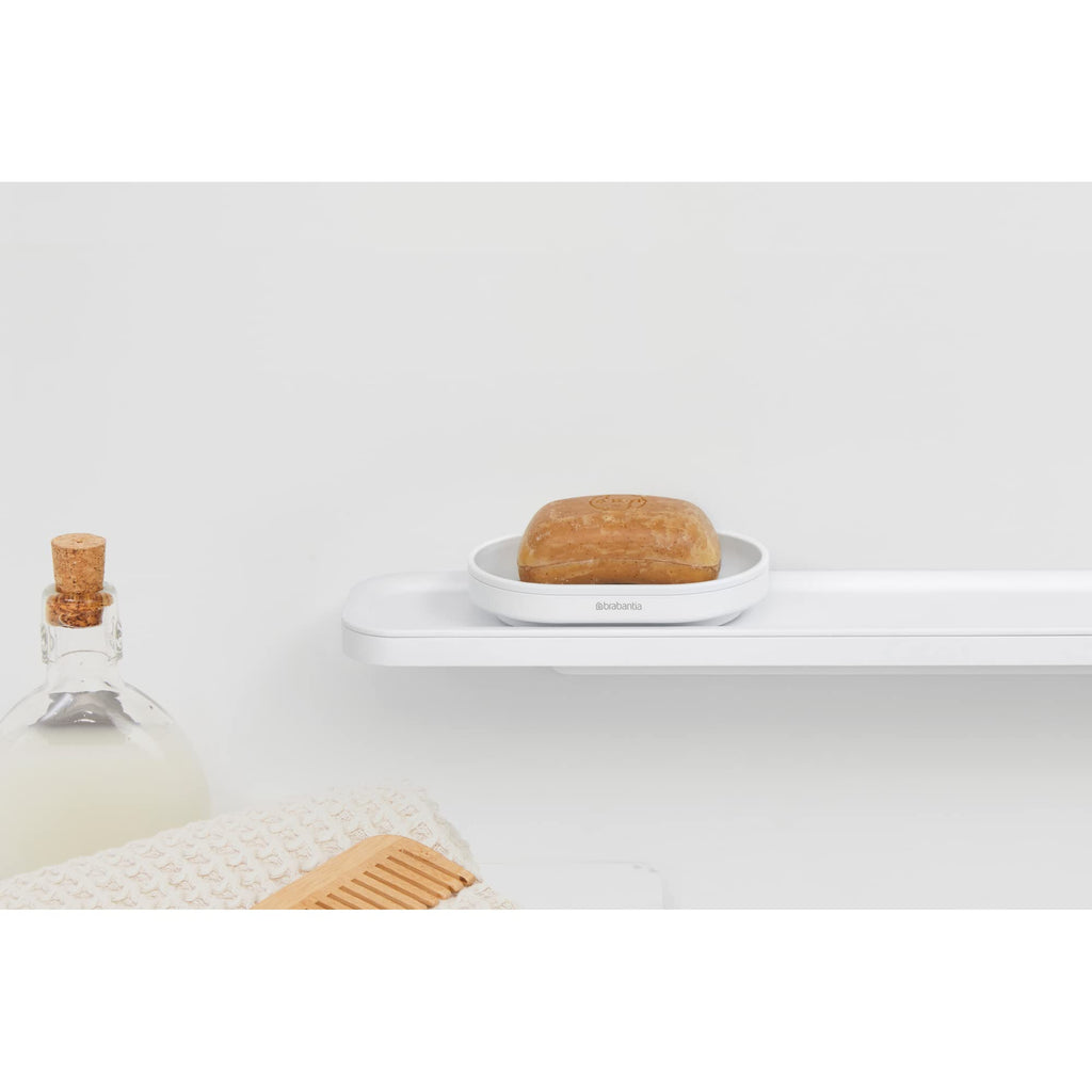 Brabantia Mindset Soap Dish (Mineral Fresh White) Anti-Rust Metal, Non-Slip Basin Soap Tray Holder for Bathroom, Shower, Kitchen Sink