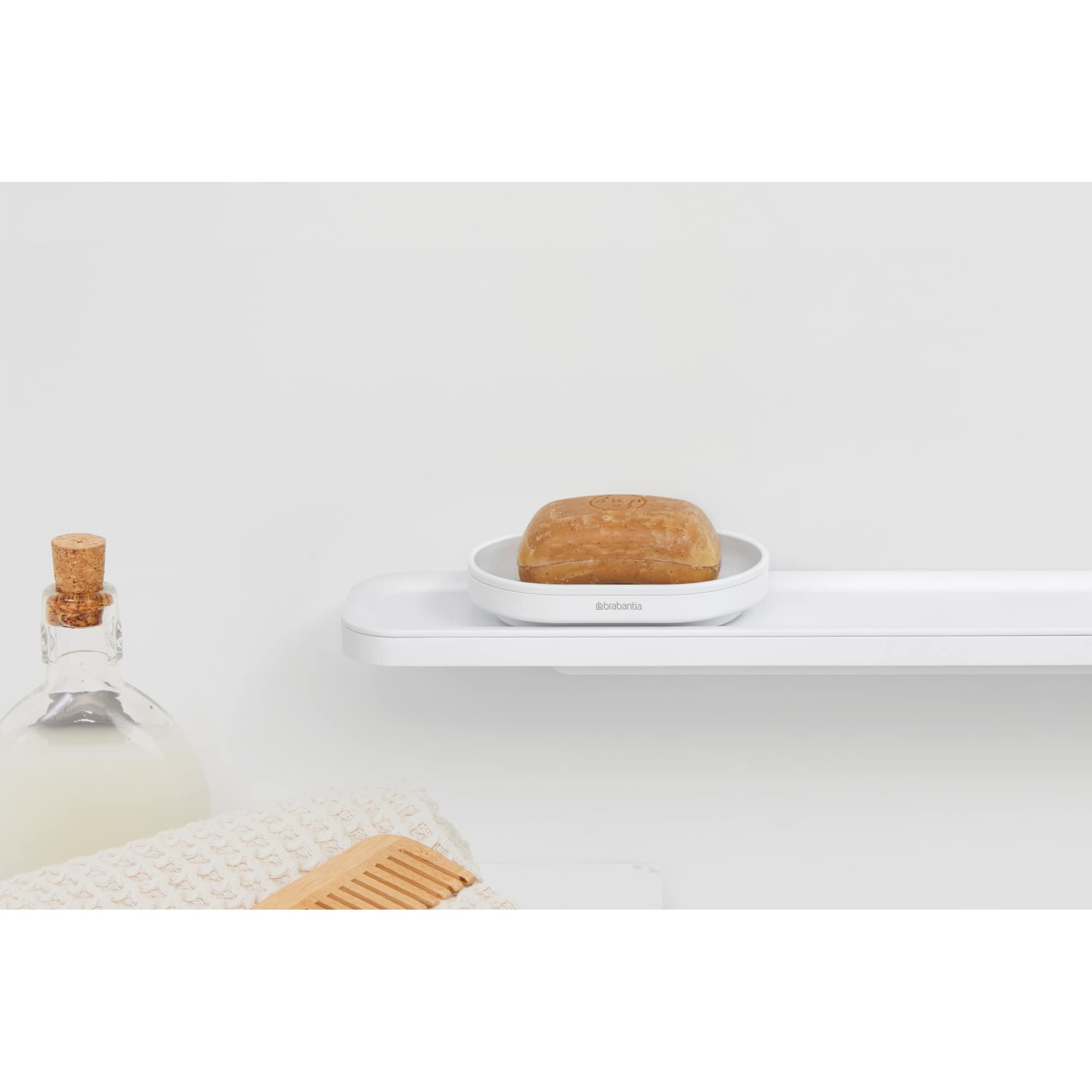 Brabantia Mindset Soap Dish (Mineral Fresh White) Anti-Rust Metal, Non-Slip Basin Soap Tray Holder for Bathroom, Shower, Kitchen Sink