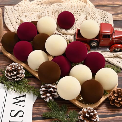 50 Pcs Velvet Christmas Ornaments Balls - Burgundy, Brown, Beige, 2.36 Inch - Holiday Decor