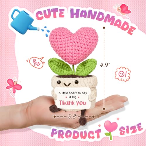 Thank You Gift for Women – Handmade Crochet Pink Heart Flower