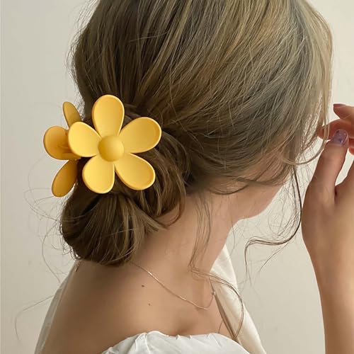 Jugielu Large Yellow Flower Hair Claw Clip Matte Acrylic Floral Hairclip