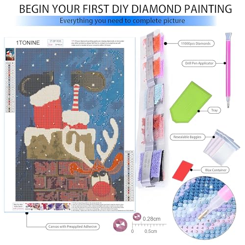 Funny Santa and Reindeer Diamond Art Kit for Adults - Full Drill Christmas Painting