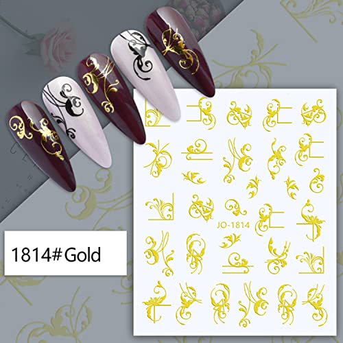 Vezocim Gold Leaf Nail Art Stickers - 6 Sheets 3D Holographic Vine Decals