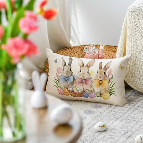 Easter Bunny Throw Pillow Cover, 12x20 Inch Polyester Cushion Case
