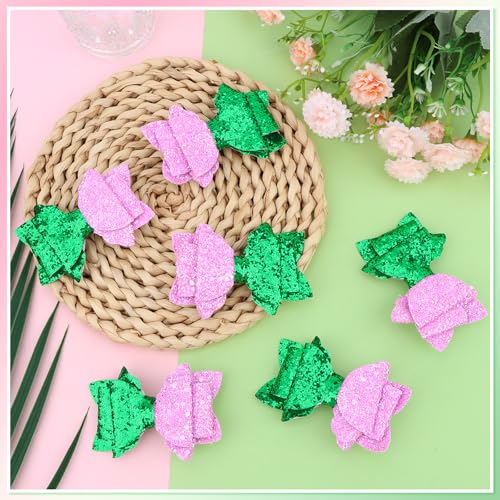 ANBALA 6-Piece Witch Hair Bow Clips - Pink & Green Glitter Hair Accessories