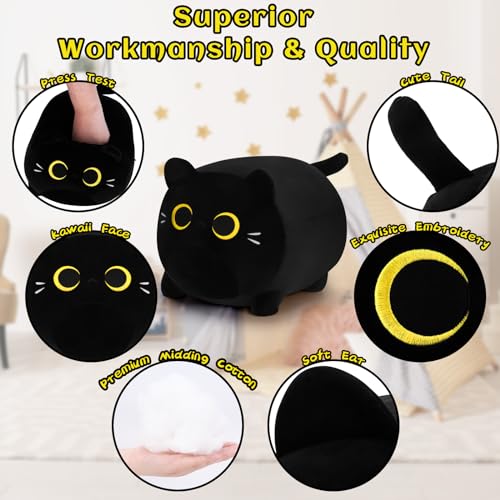 11.8-Inch Black Cat Plush Pillow - Soft Kawaii Stuffed Animal Toy