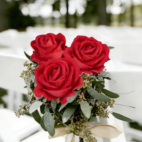 12PCS Red Silk Roses Bouquet - Realistic Artificial Flowers