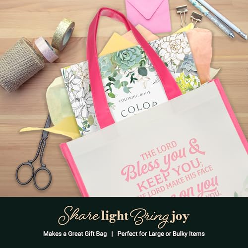 Christian Art Gifts Floral Tote Bag - Numbers 6:24 Creamy Pink Scripture Bag