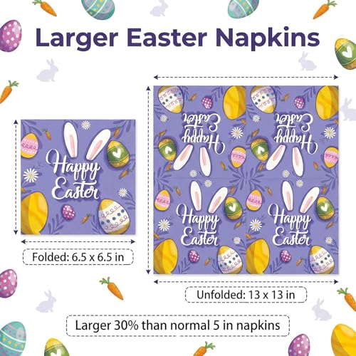 Cute Easter Napkins 50-Pack with Bunny & Egg Design - 6.5 Inch