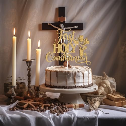 Gold Glitter First Holy Communion Cake Topper - Mi Primera Comunion