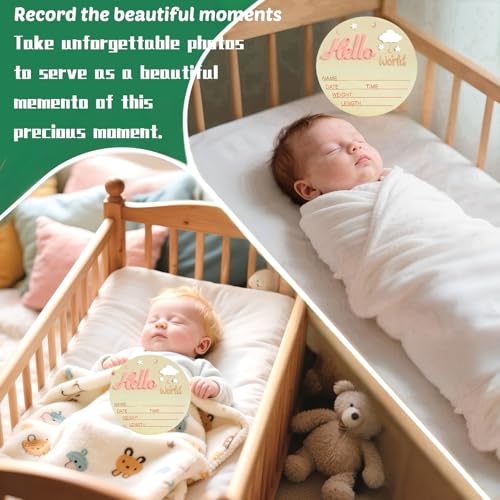 Personalized Hello World Newborn Announcement Sign - 5.9" Wooden Keepsake