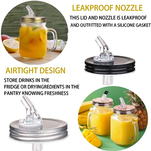 Wide Mouth Mason Jar Pour Spout Lids - Silver, 2-Pack, BPA-Free Leak-Proof