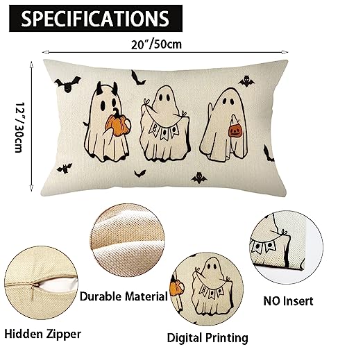 Halloween Ghost & Bat Lumbar Throw Pillow Cover, 12x20 Inch Decorative Case