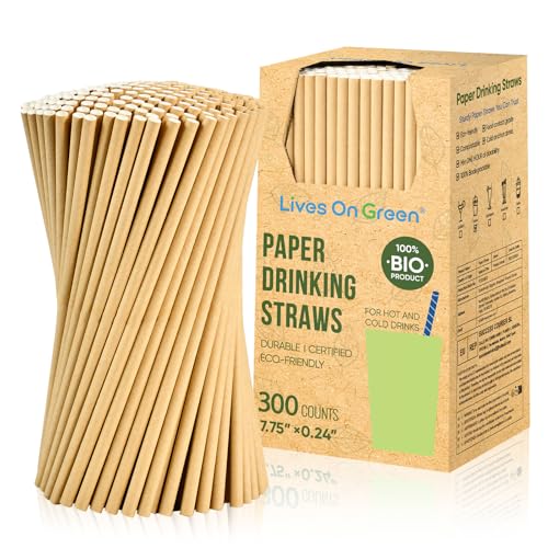 300 Compostable Brown Paper Straws - 7.75" Eco-Friendly Drinking Straws