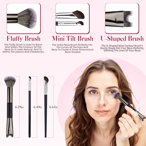 Sokfone Dual-End Nose Contour Brush, 2-in-1 Angled Makeup Brush for Sculpting