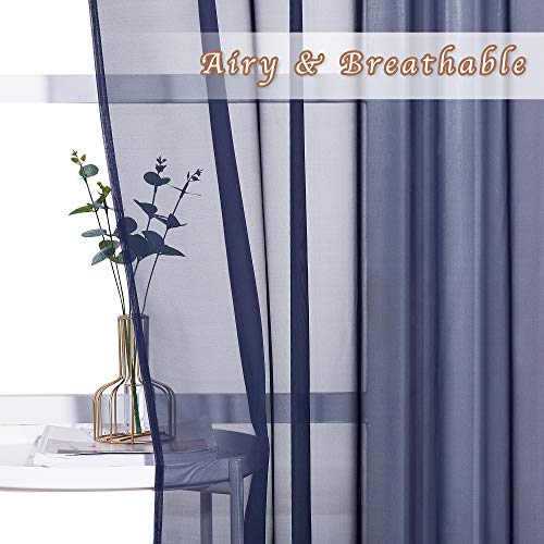 NICETOWN Dark Blue Sheer Curtains - 54" x 90" Grommet Panels