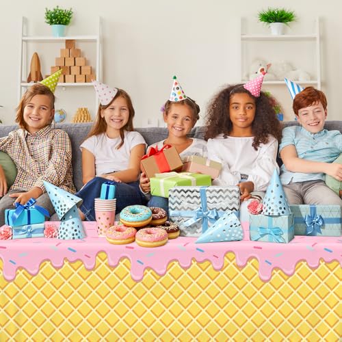 Ice Cream Party Tablecloth Set - 4 Pack for Summer Celebrations