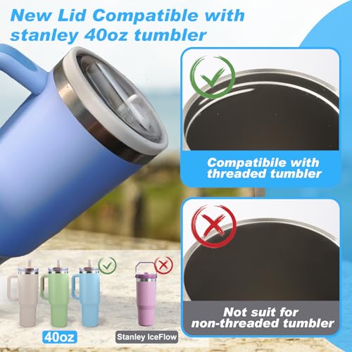 2 Pics 40oz Tumbler Flip Straw Lid For Stanley Quencher H2.0,Leak Proof Cup Top Lids Replacement Reusable Spill Proof No Spill Tumbler Straw Cover for Stanley Cup Accessories(2-pack-white)