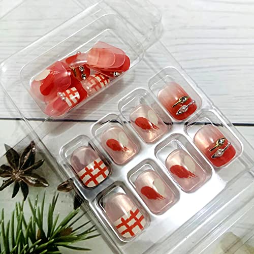 Vezocim Short Press-On Nails with Rhinestone Diamond Design 24Pcs