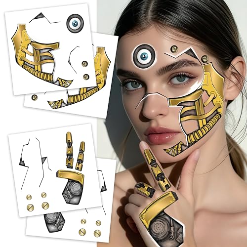 Cyborg Temporary Face Tattoos - 4 Pack Cyberpunk Robot Costume Makeup