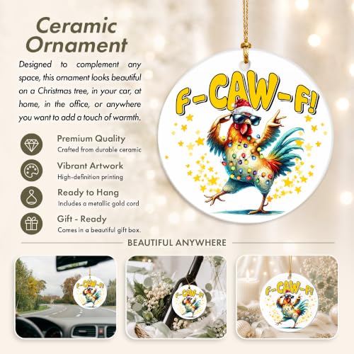 Funny Chicken Christmas Ornament - Farm Animal Holiday Decor with Santa Hat