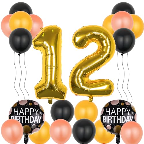 Gold Number 12 Balloons Set - 22 Pcs Birthday Decorations