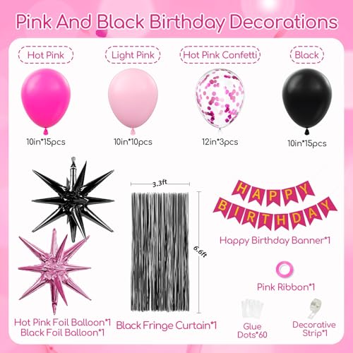 Pink and Black Birthday Decorations Party Pack with Balloons & Foil Balloons
