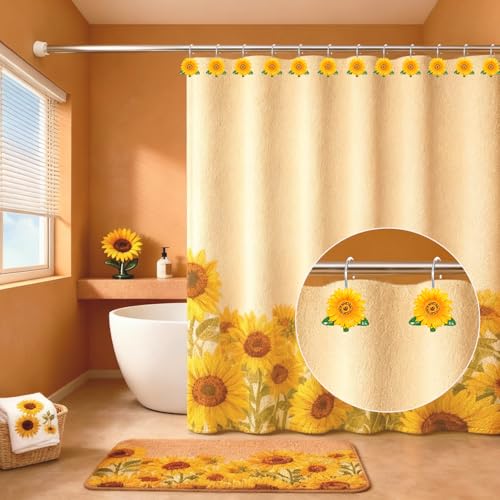 EleCharm Sunflower Shower Curtain Hooks - Anti-Rust Decorative Rings
