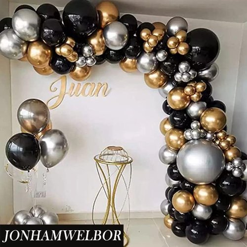Jonhamwelbor Black Balloons - 12 Inch Metallic Chrome Latex Balloons for Birthday & Party Decor | 100 Pack