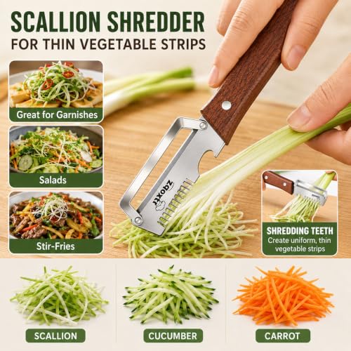 3-in-1 Vegetable Peeler Set (Pack of 2) - Stainless Steel & Wooden Handle