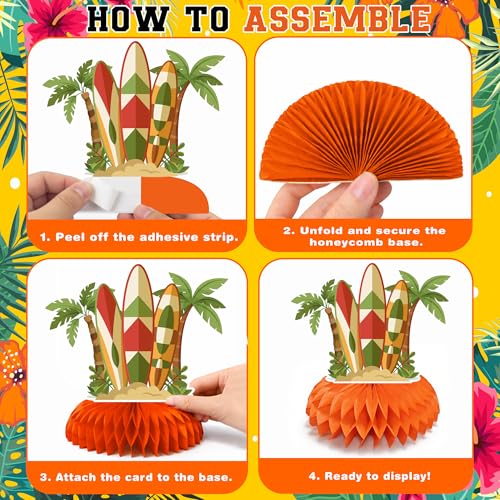 Hawaiian Luau Honeycomb Table Centerpieces - 9 PCS Tropical Decor