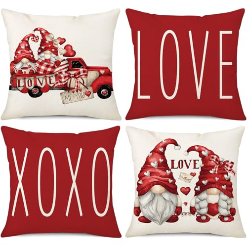 NIGHTWISH Valentine's Day Pillow Covers Set of 4 | Love Heart Gnomes