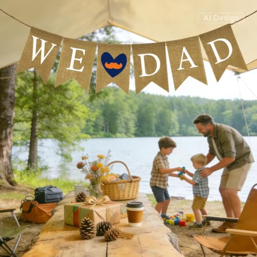 Rustic Happy Father's Day Burlap Banner - We Love Dad Decor