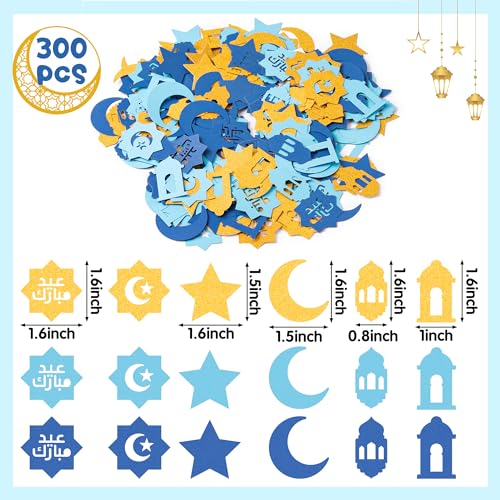 Eid Mubarak Table Confetti Blue Gold Star Moon Lantern Decor 300Pcs