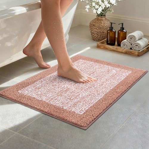 Pink Non-Slip Bath Mat 24x17 for Bathroom - Soft & Absorbent