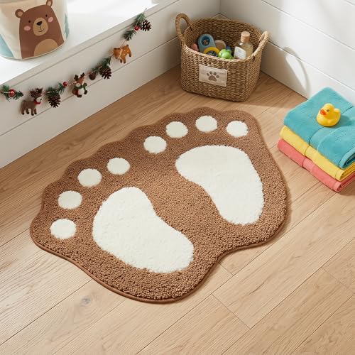 TOPCHANCES Big Feet Bath Mat - Non-Slip, Absorbent Microfiber Rug (16" x 24", Coffee)