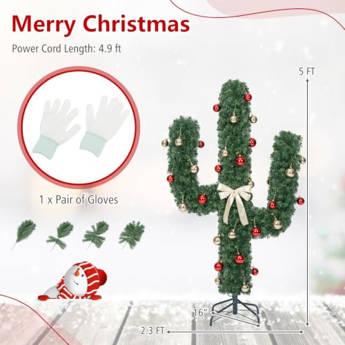5ft Pre-Lit Artificial Cactus Christmas Tree with 90 Lights - Indoor Outdoor Holiday Decor