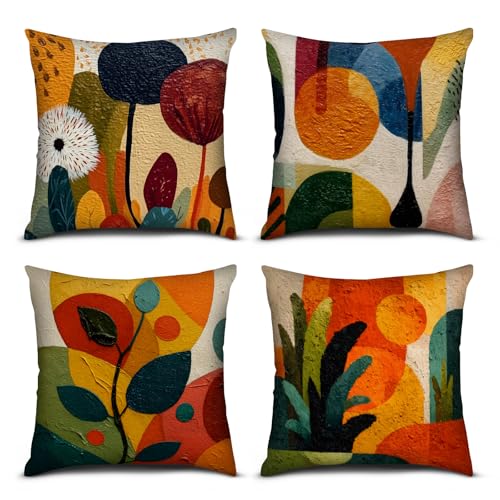 Abstract Art Throw Pillow Covers - 18x18 Inch Decorative Cushion Case Set of 4