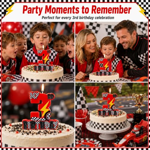 3rd Birthday Race Car Candle - Red Racing Theme Cake Topper