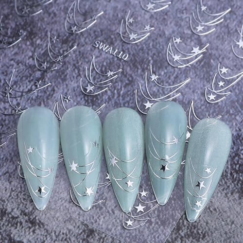 TailaiMei 3D Gold Silver Star Nail Stickers Self-Adhesive Decals (4 Sheets)