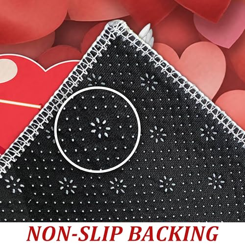 Red Love Heart Valentine's Day Doormat 30"x17" – Non-Slip, Durable