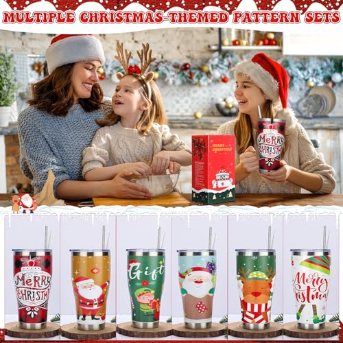 6 Pack Christmas 30oz Stainless Steel Tumblers with Lids & Straws - Classic Designs